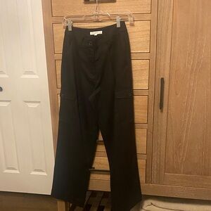 LOFT Petite Cargo Black Wide-Leg Pants